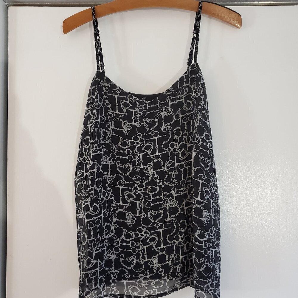 New York & Company Black & White Chain Link Print Camisole Blouse S V-Neck - Picture 2 of 10
